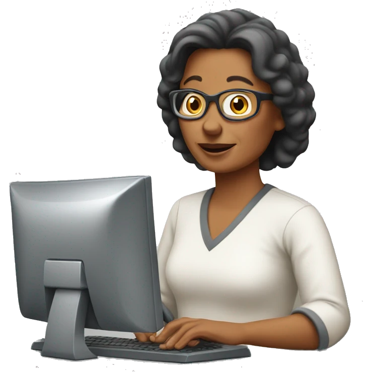 Middle aged Woman using computer emoji