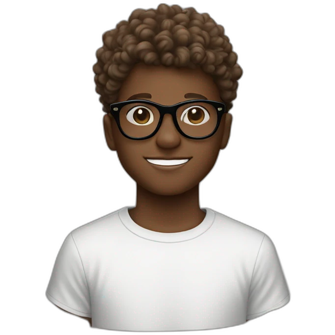 cut Milk chocolate coloured boy wit undercut curly hair and black streetwear glasses emoji