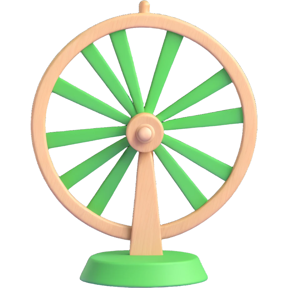 A 3D cartoon-style spinning wheel with alternating green and white sections emoji