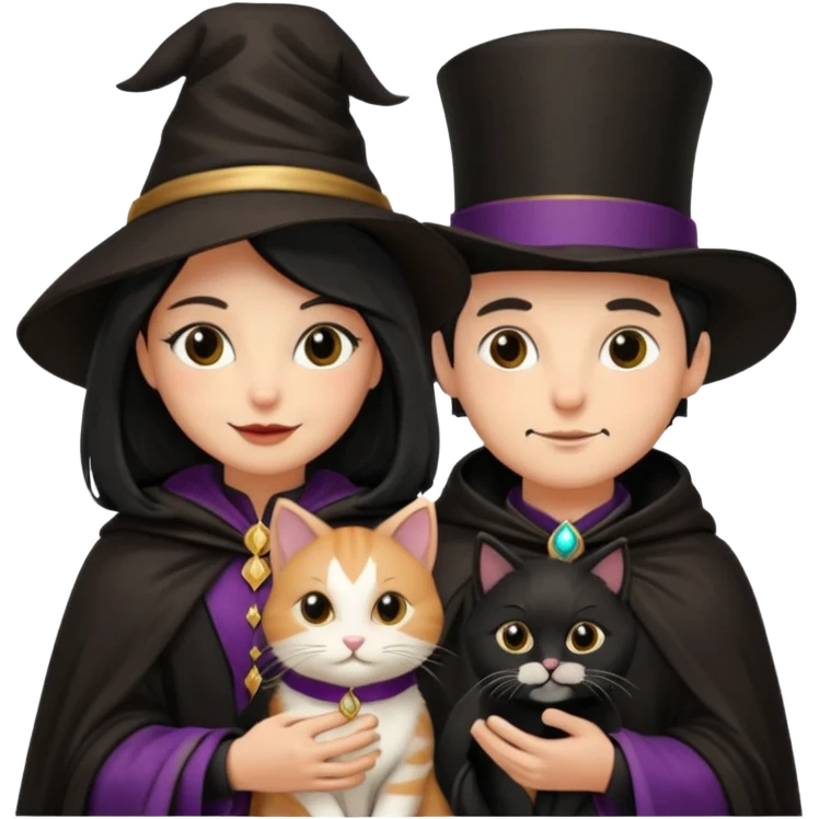 magician couple and their pet cat emoji