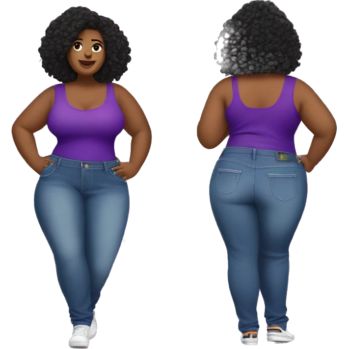 Plus size seductive woman jeans and purple top emoji