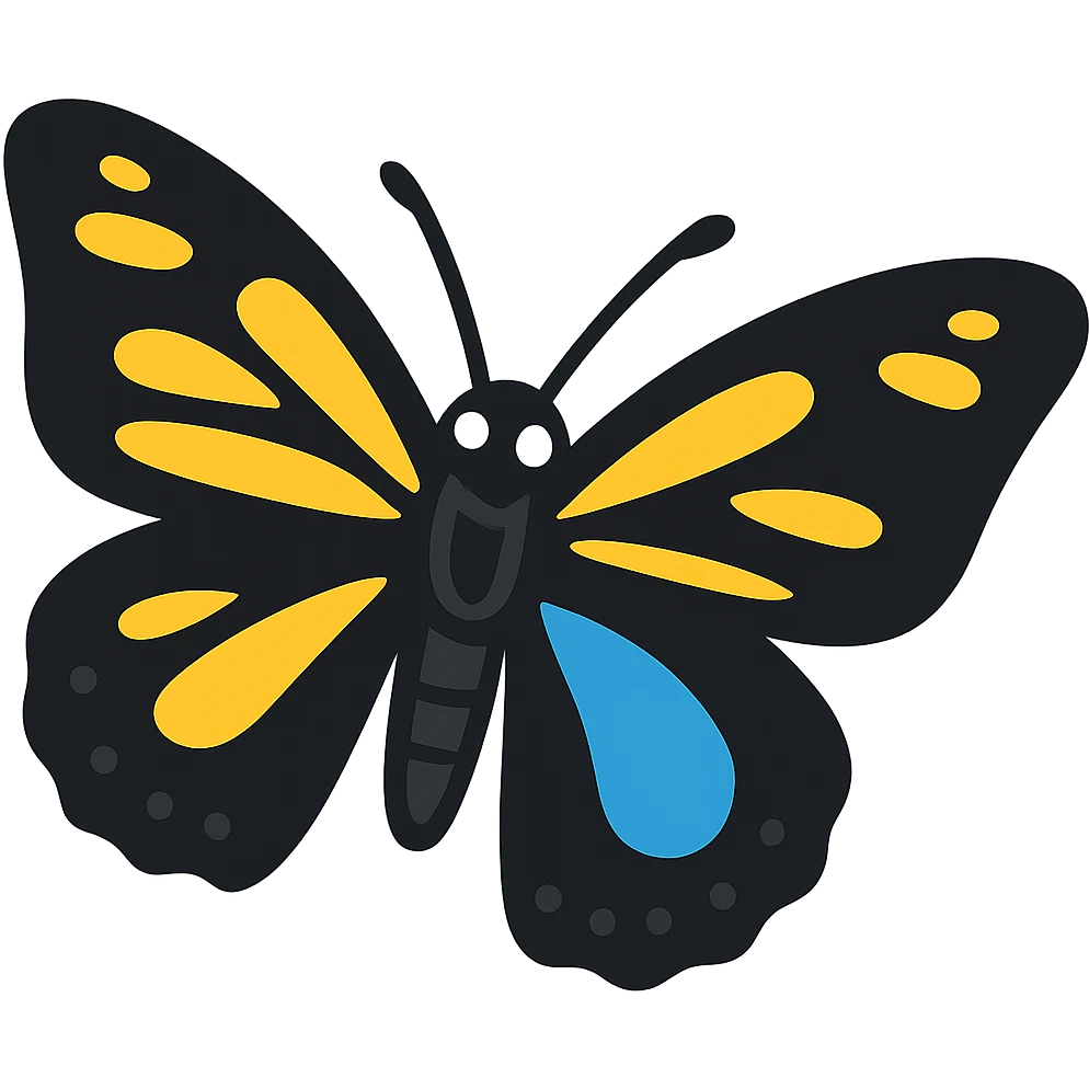 Make the butterfly's wings and body black, keep the vibrant toon style, remove the background. emoji
