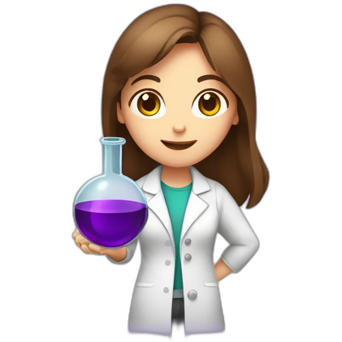 Cute Chemist Lab girl long brown hair chemistry analysis experiment holding purple flask emoji