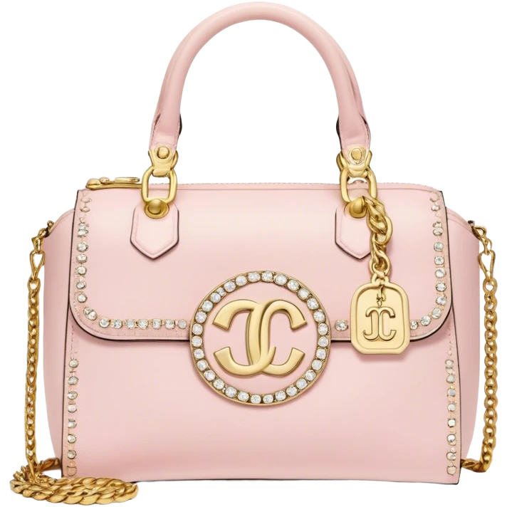 pale pink juicy couture purse with big gold JC on the front bling bling emoji
