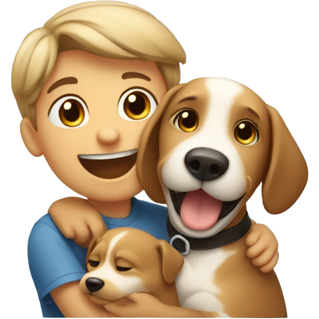 Boy and girl and dog sharing a hug emoji