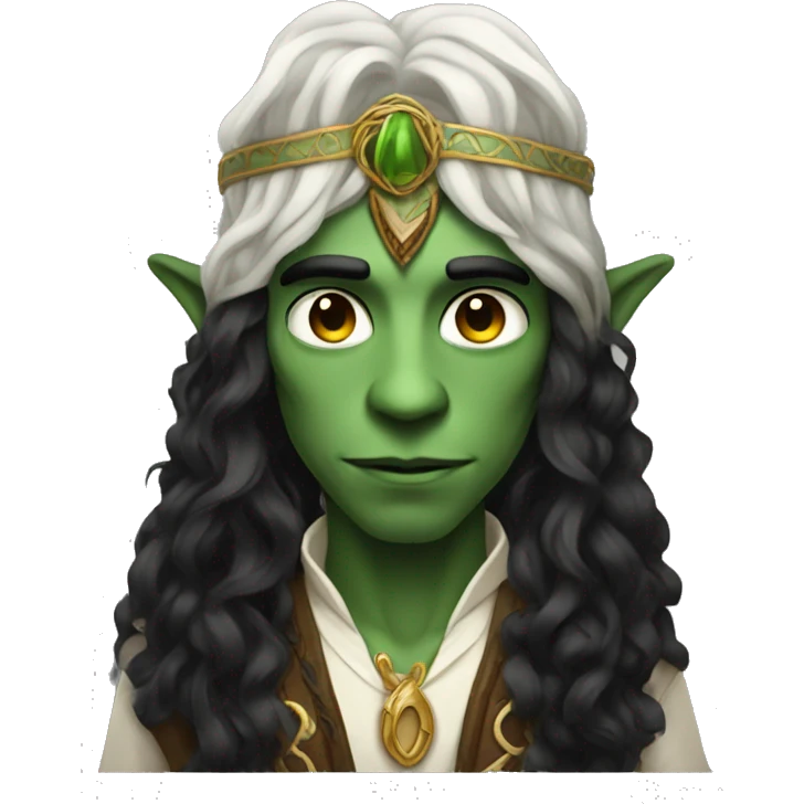 A modern witchdoctor, a male fantasy elf with long black curly hair. emoji
