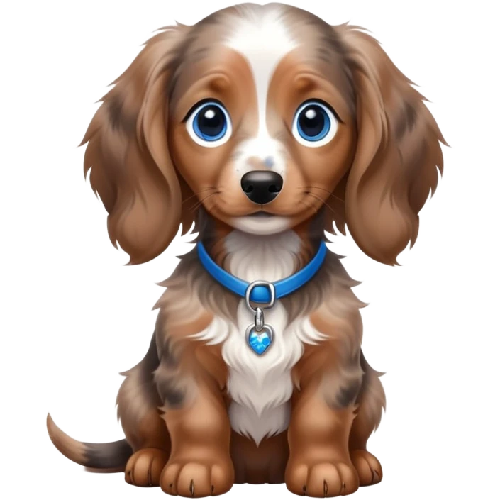 Brown Merle long hair dachshund puppy with blue eyes emoji