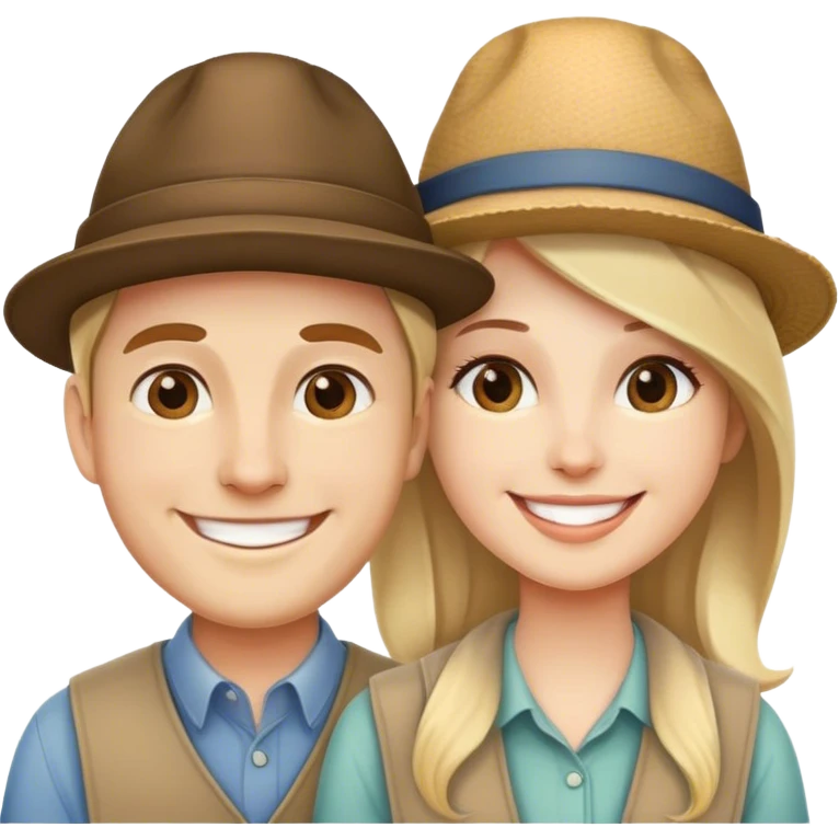 Couple in hats smiling emoji