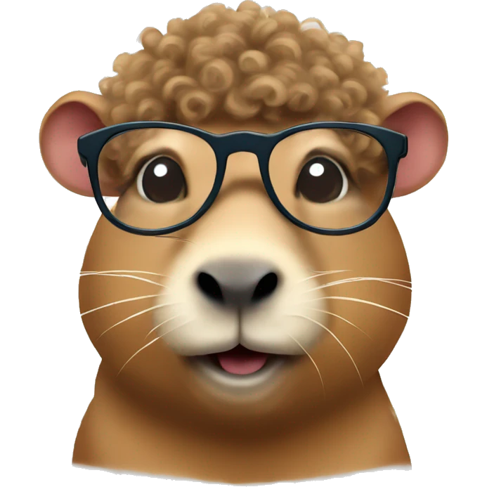 Capybara with curly hair wearing round glasses emoji