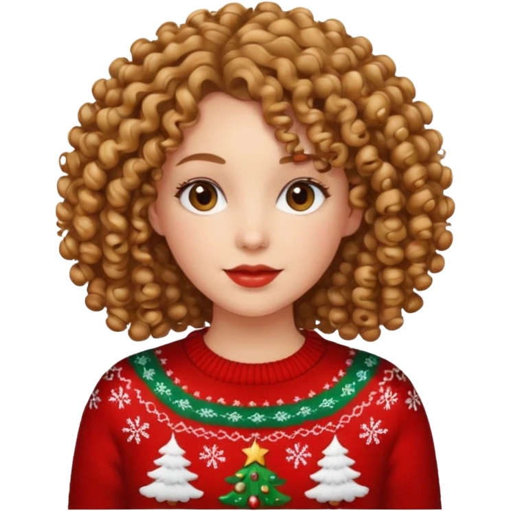 Mujer pelo rizado, jersey navidad emoji
