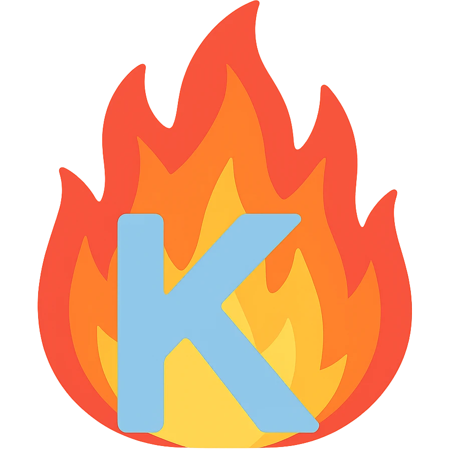 full color letter 'K' with intense animated-looking flames conveying a sense of exasperation emoji