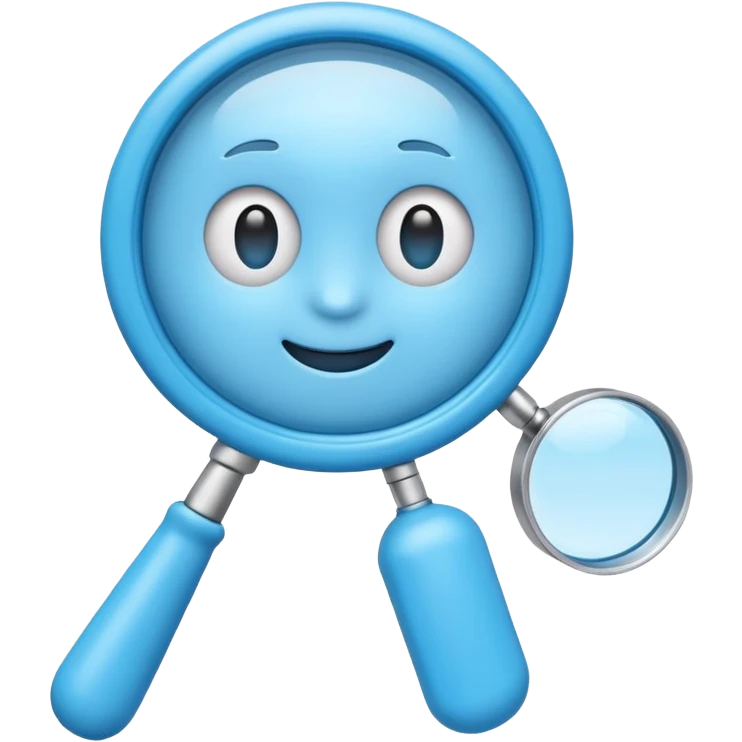 A toy-like 3D blue magnifying glass emoji, chunky proportions, soft plastic texture, bright sky-blue color, subtle highlights, simple and playful emoji style, clean background, centered emoji
