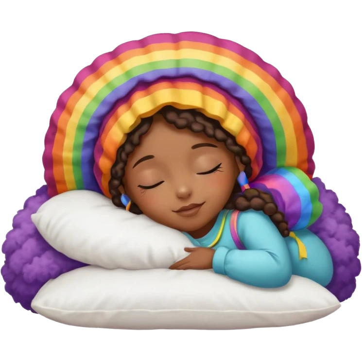Black girl with rainbow bonnet on sleeping on pillow emoji