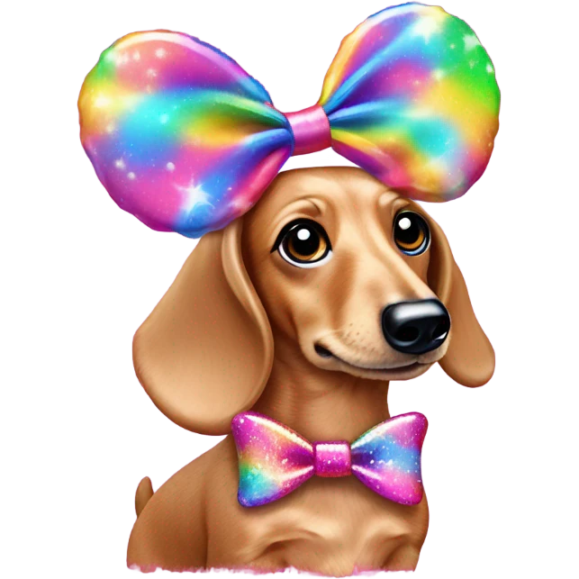 Lisa frank glitter fluffy ￼dachshund with bows on ears emoji