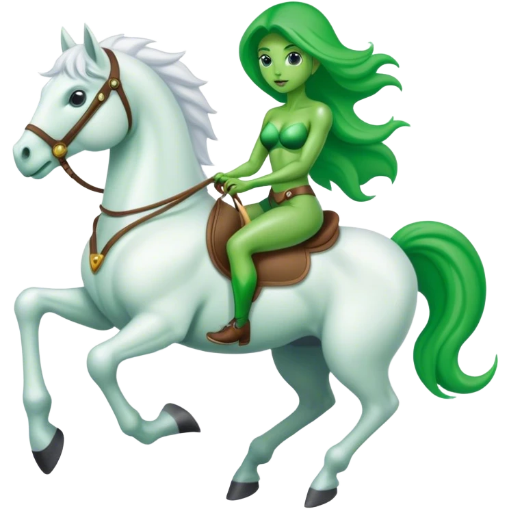 green alien woman rides a white stallion emoji