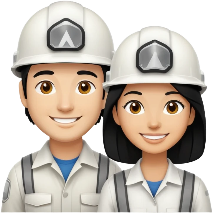 Woman and man builders with black hair and white helmets emoji