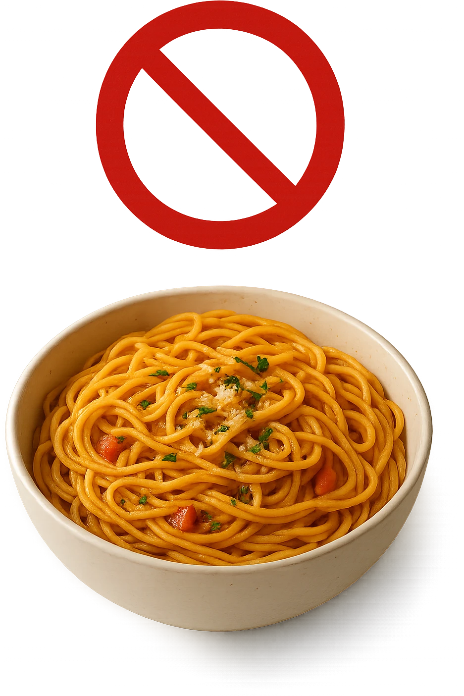BOWL DI PASTA CON DIVIETO SOPRA,  realistici emoji