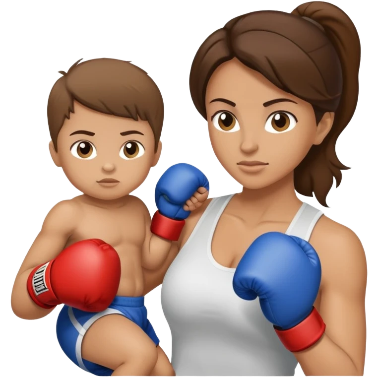 Light brunette fit mom boxing with baby boy emoji