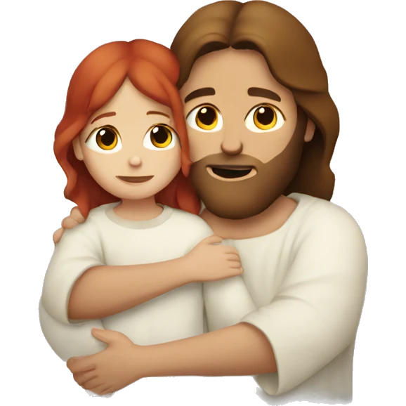 Jesus with brown hair hugging red hair child  emoji