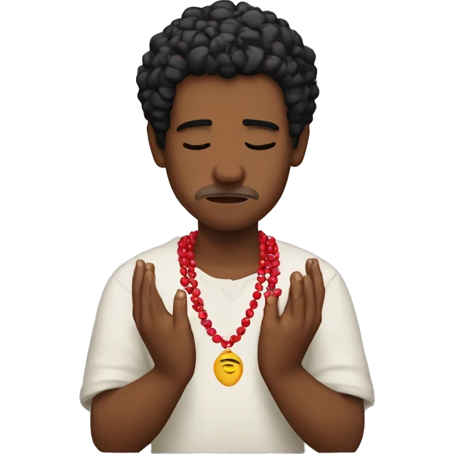 crying man with black hair praying red beads emoji