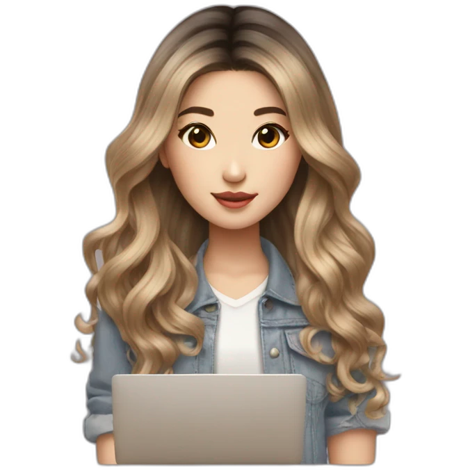 balayage Hair korean girl with macbook emoji