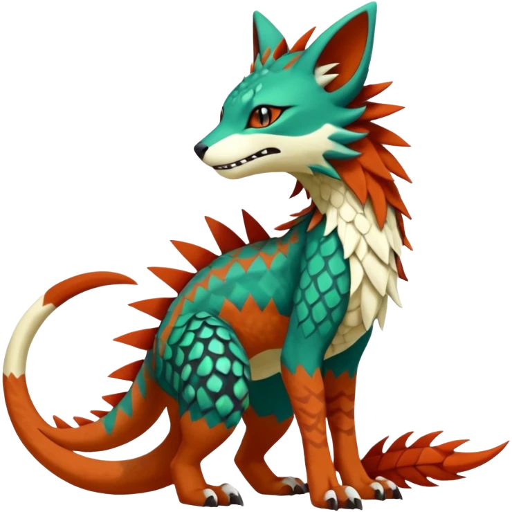 Kawaii cute reddish orangish greenish exotic tribal beautiful pretty elegant divine edgy feline-vernid-sergal-Fakémon-Pokémon-Digimon-fursona-animal-creature with accessories, jewelries, full body, with intricate detailed markings, furs, fins, scales, spiny emoji