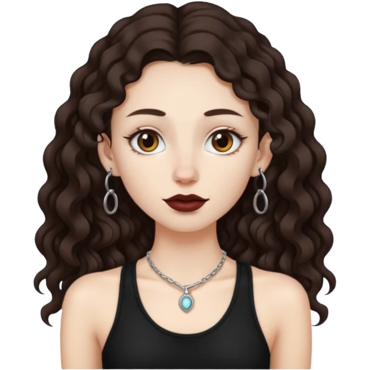 naked white skined girl with long littlebit curly hair dark brown hair and septum piercing  with beautifull skinny body  emoji