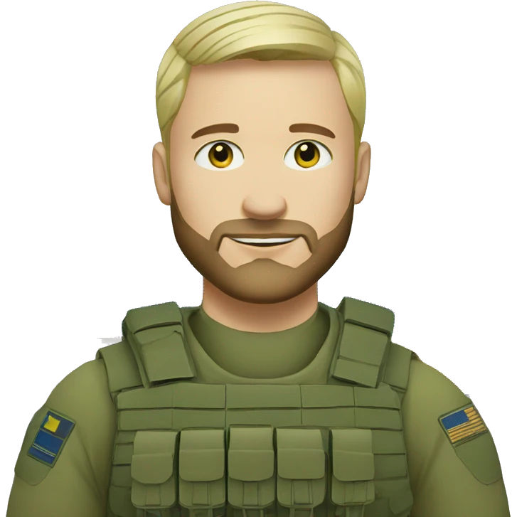 ukrainian military blonde man with a beard with green eyes with blue paint on the face  emoji