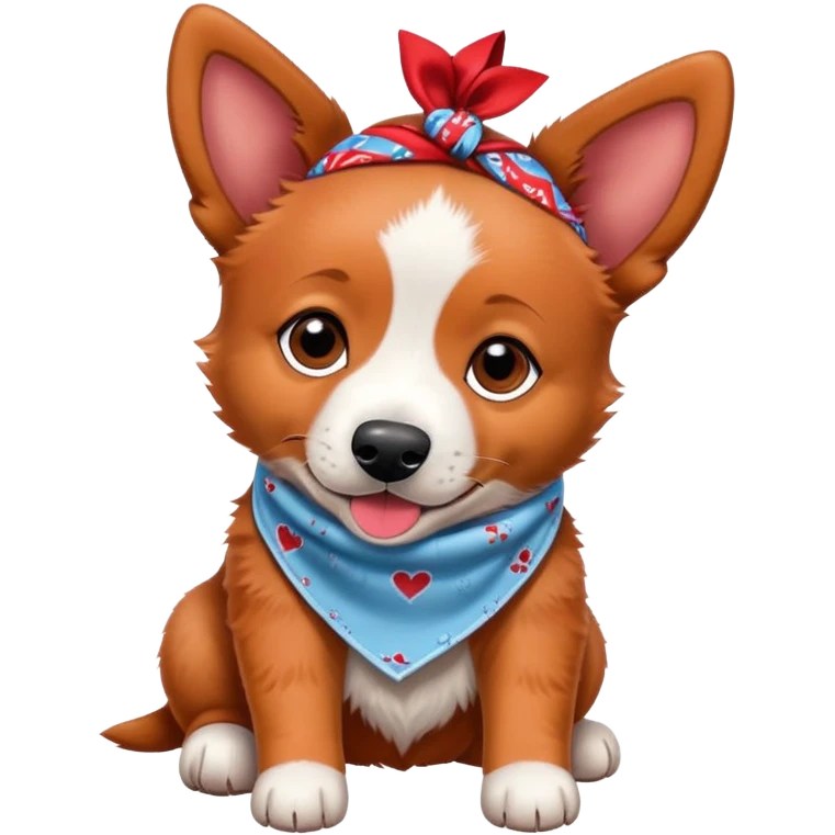 Red heeler puppy wearing a bandana around neck emoji