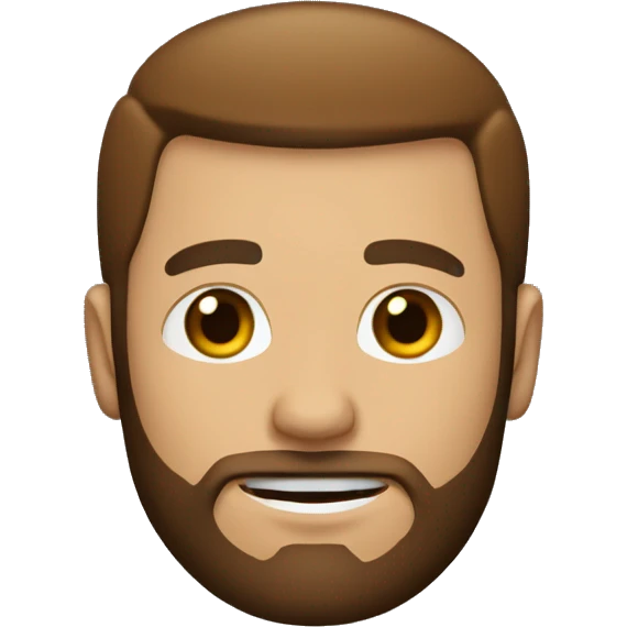 White man with beard, without mustache, hair color brown, hairstyle - straight hair combed to the right, black and red background emoji