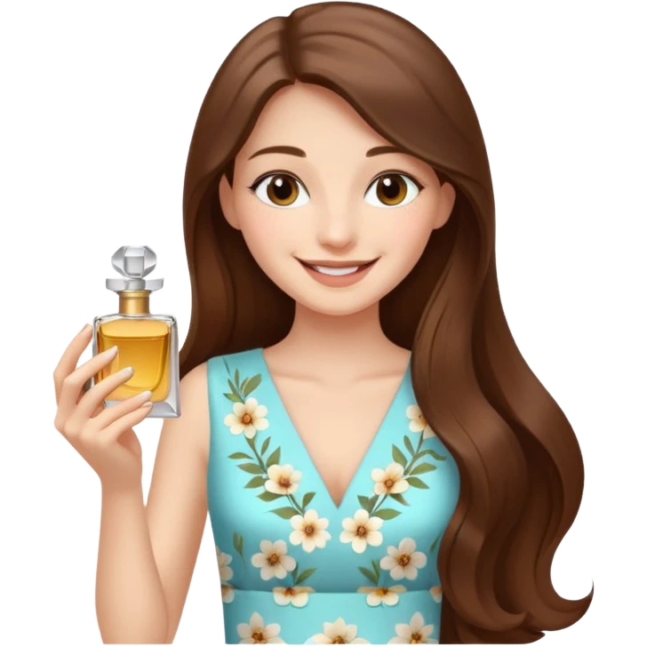 half body pretty long hair girl holding 1 parfume with smile emoji