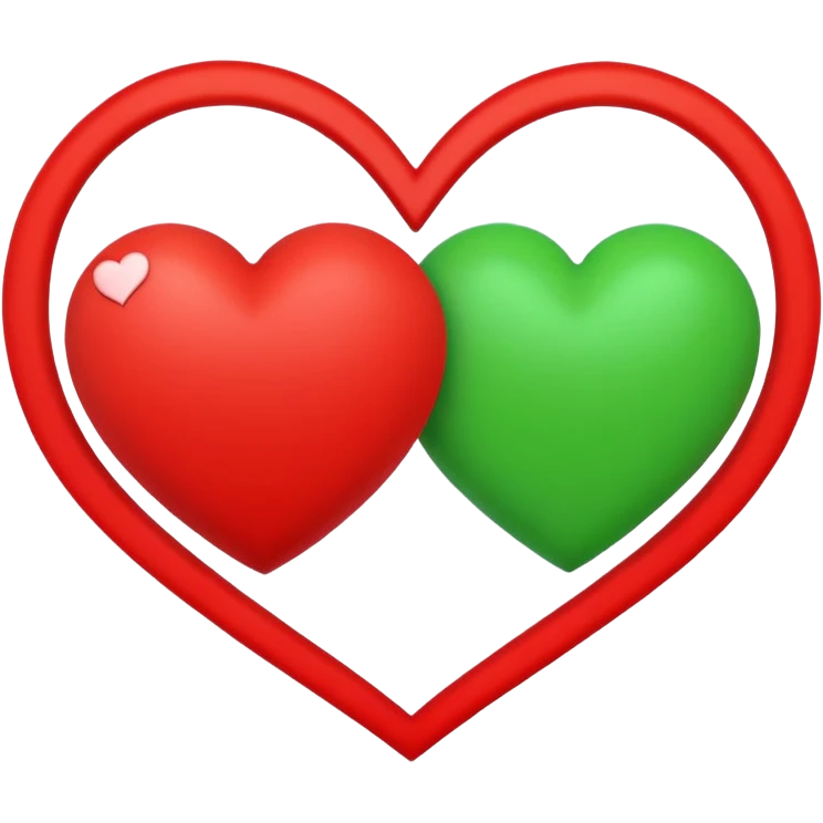 two hearts circling each other. one is red, the other is green emoji