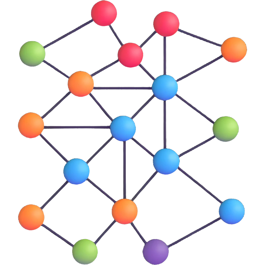 interconnected network diagram with arrows and nodes emoji