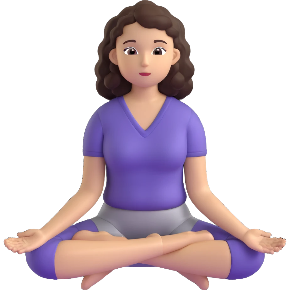 brunette girl with curly hair meditating, sitting cross-legged emoji