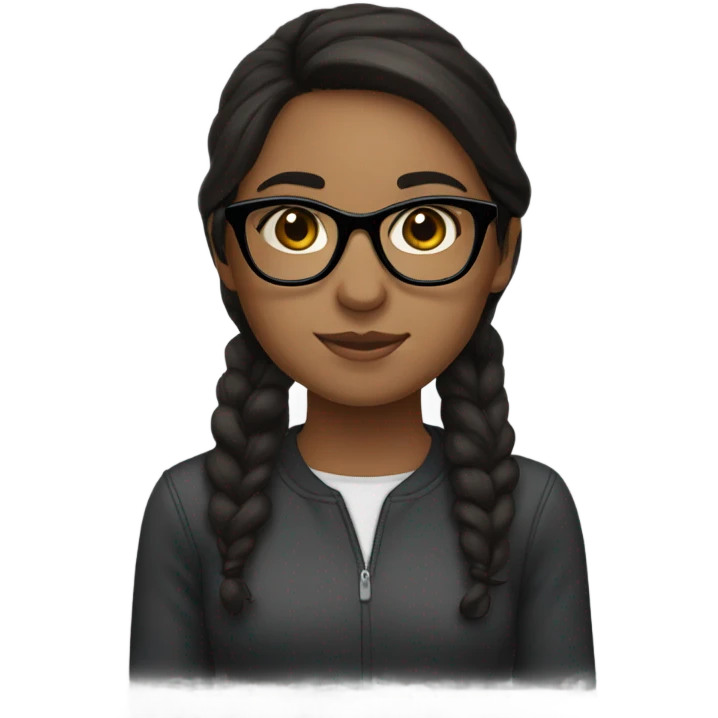 girl with dark brown hair, black glasses and dark brown eyes emoji