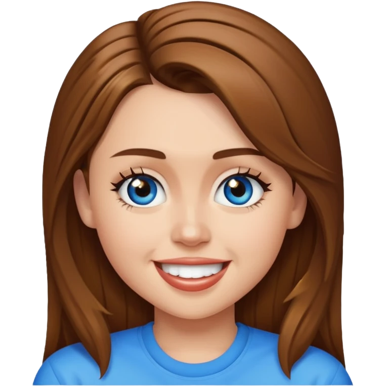 Miley Cyrus with blue eyes, brown long hair emoji