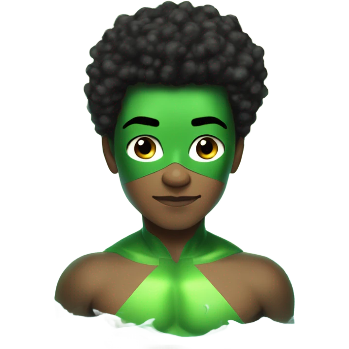 1 Afro Light-skinned male  teenager shirtless in a green superhero costume of Prince Namor swimming. emoji