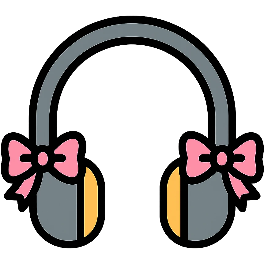 gray headphones with light pink bows, color outline icon style emoji