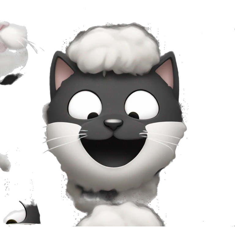 fluffy black and white cat begs for food emoji
