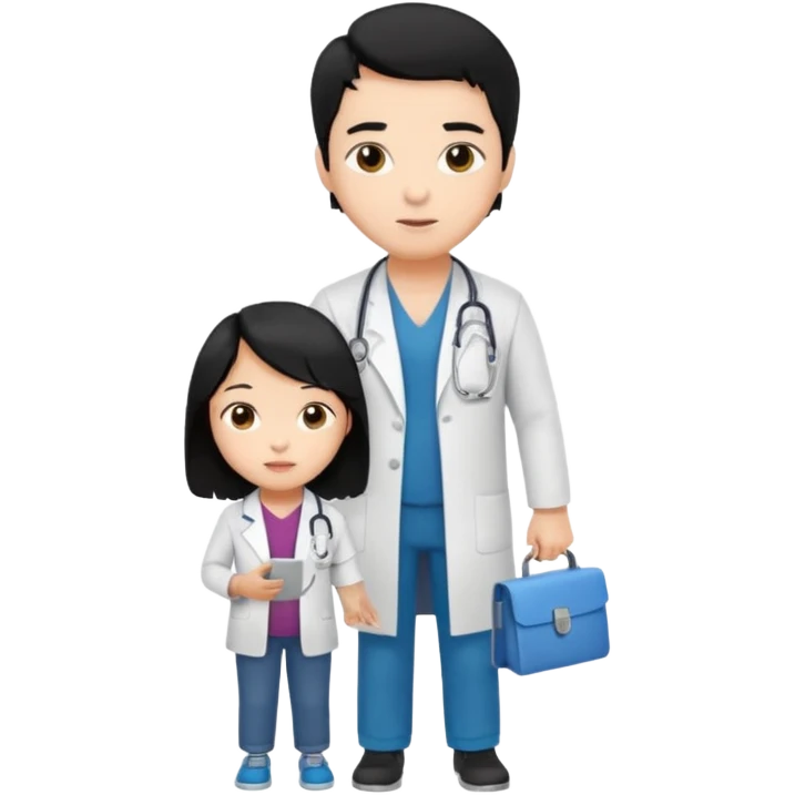 doctor black hair with a kid with casual clothes emoji