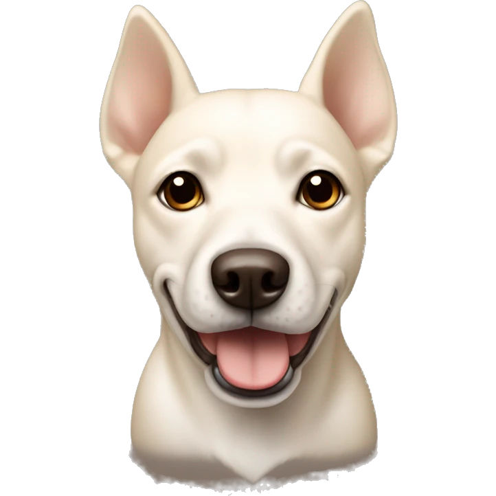 cream white colored dog, pointy ears, brown eyes, light brown nose emoji