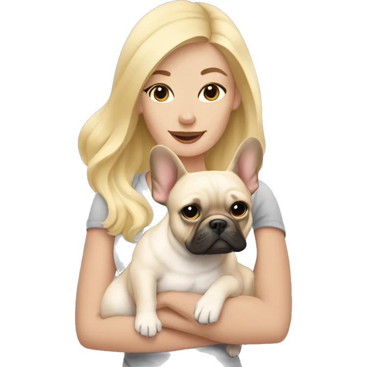 Blonde woman holding blonde French bulldog  emoji