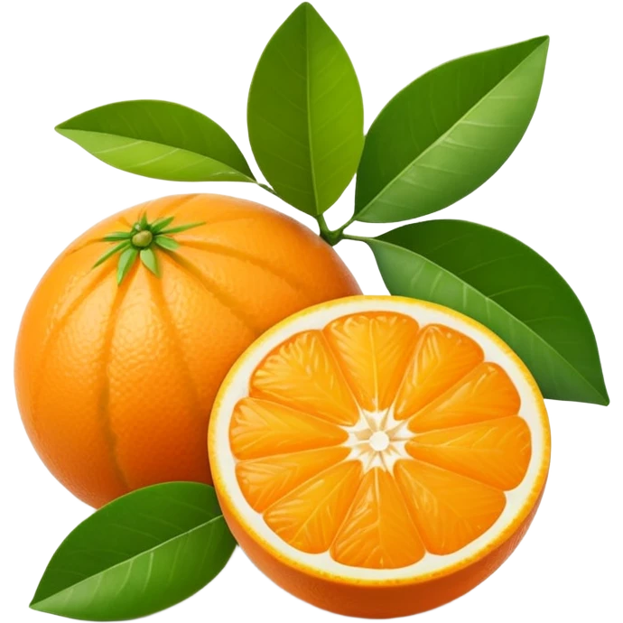single small round orange citrus fruit peeled in segments with a green leaf no basket or extras soft lighting subtle shadows emoji scale emoji