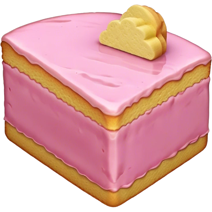 sweet simple slice of sponge cake with pink frosting on the outside, pointing right emoji