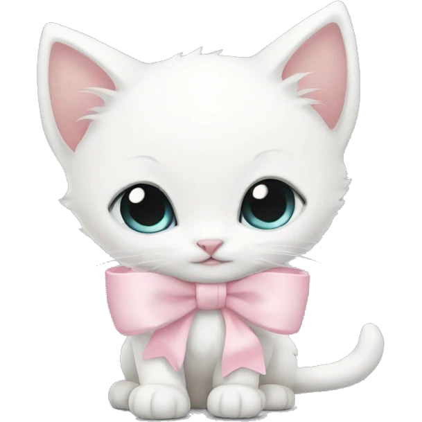 White kitten with pale pink bow emoji