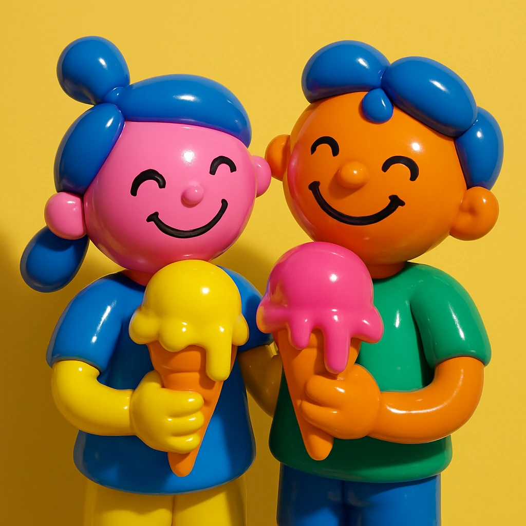 happy children with melting ice cream cones emoji