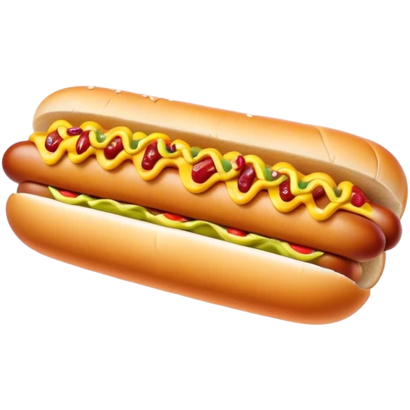 Cinematic Realistic Hot Dog Dish Emoji, featuring a classic hot dog in a bun topped with mustard and relish rendered with crisp textures and vibrant, dynamic lighting. emoji