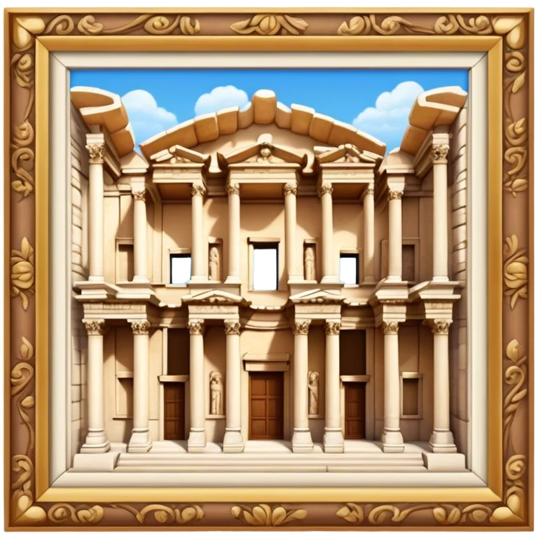 Cinematic Realistic Library of Celsus Landmark Emoji, depicted with an ornate ancient facade rendered with lifelike textures and warm, historical lighting. emoji