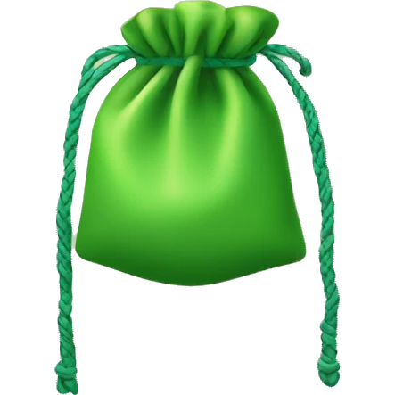 hand holding a green pouch tied with string emoji