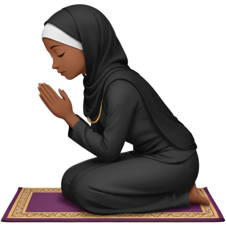 Muslim woman in black jiljab side profile praying on prayer mat  emoji